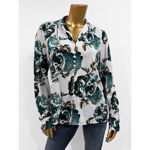 Calvin Klein Women's Floral Multicolor Long Sleeve Button Front Blouse Size S